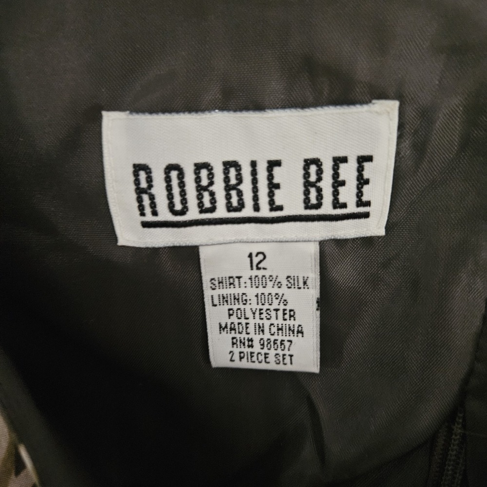 Vintage Robbie Bee Top 100% Silk Sz 12 Green Brown Pattern Shirt Tank Sleeveless - Picture 5 of 5